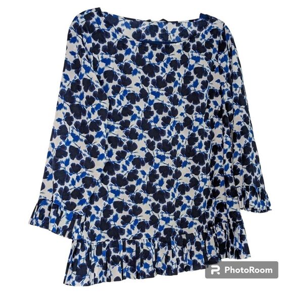 Like NEW! BR Womens Blouse Floral Vine Tunic, Navy, Blue & White, Sz S - Picture 1 of 6